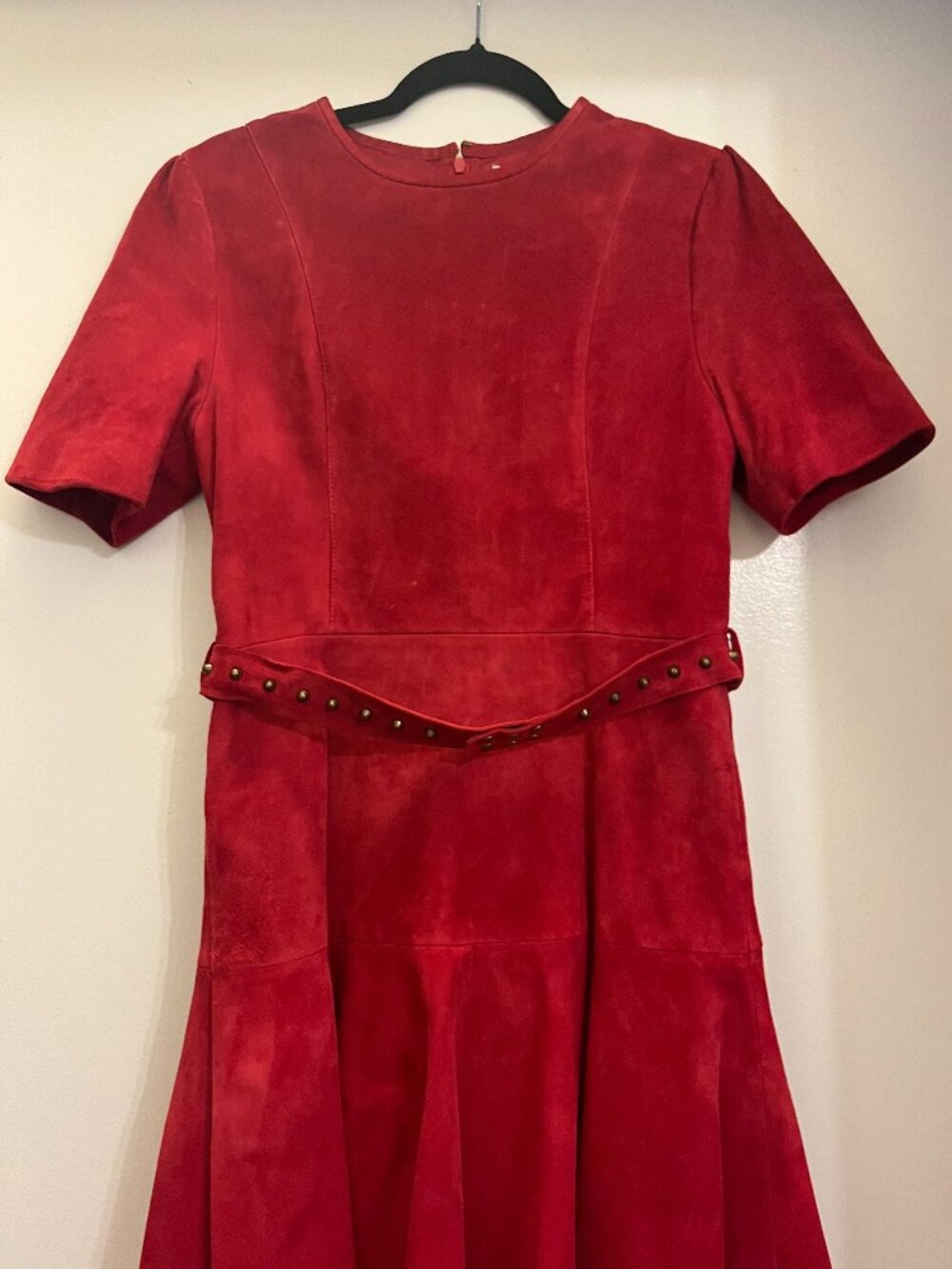 Karina Grimaldi 100% Lamb Leather Red Dress | Size S | Belted